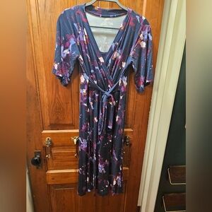 Latched Mama Nursing Faux Wrap Midi Dress with Belt